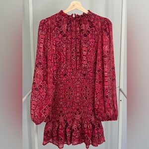 Olivaceous Red/Burgundy Floral Long Sleeve Dress